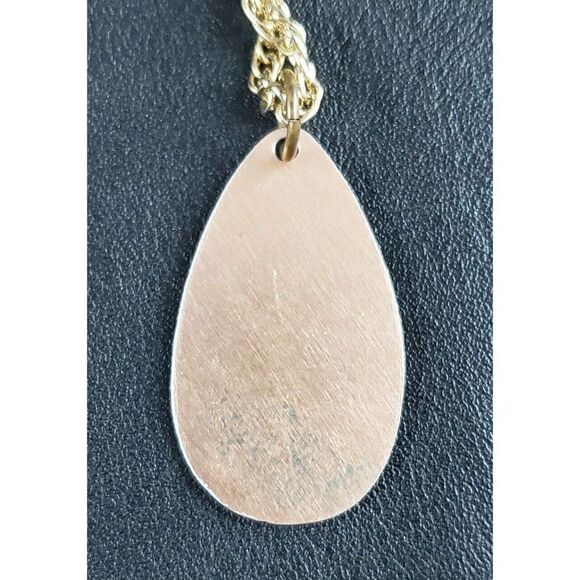 VINTAGE Jewelry- Abstract Blue Red Teardrop Painted Pendant Necklace - Picture 5 of 6